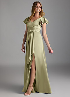 Azazie Omari Bridesmaid Dresses Pistachio A-Line Stretch Satin Dress image5