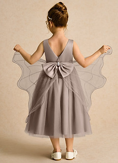 Azazie Pear vestidos de niña de las flores Vestido de Gris Pardo de Tul de Princesa con Lazo image3