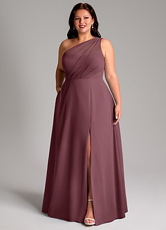 Azazie Phaedra Bridesmaid Dresses Sangria A-Line One Shoulder Chiffon Dress image12