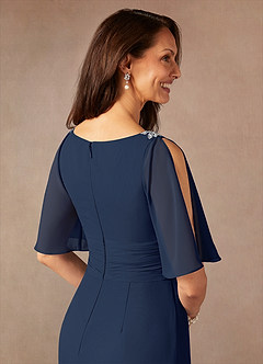 Azazie Pascual Mère de la mariée Robes Robe Trapèze en Mousseline de soie Plissée Bleu Marine Foncé image8