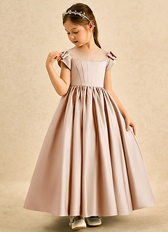 Azazie Toffee Abiti da Ragazza di Fiori Abito Principessa in Raso Opaco Fiocco Rosa Inglese image4