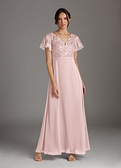 Azazie Singer Final Sale Agave A-Line V-Neck Lace Chiffon Dress image1