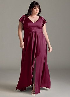 Azazie Omari Bridesmaid Dresses Mulberry A-Line Stretch Satin Dress image7