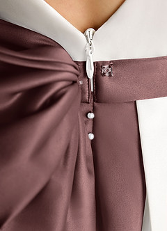 Azazie Cherry Flower Girl Dresses Ivory Espresso Ball-Gown Pleated Matte Satin Dress image6