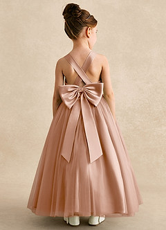 Azazie Peanut Flower Girl Dresses Champagne Rose A-Line Strap Tulle Dress image1