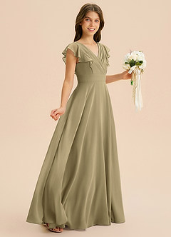 Azazie Anysa Junior Robe Trapèze en Mousseline de soie Rayé Vert Mousse image5