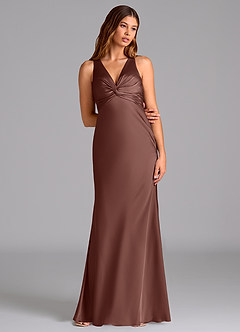 Azazie Hati Bridesmaid Dresses Espresso Mermaid Stretch Satin Dress image3
