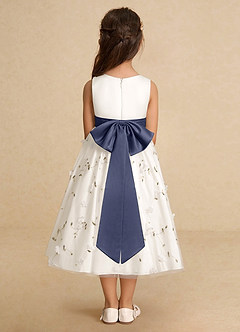 Azazie Pollie Flower Girl Dresses Ivory Stormy A-Line Bow Tulle Dress image6