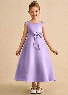 Azazie Eve Abiti da Ragazza di Fiori Abito A-Line in Raso Opaco Plissettato Lilla image4