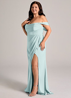 Azazie Johana Bridesmaid Dresses Mist Mermaid Off the Shoulder Stretch Satin Convertible Dress image10