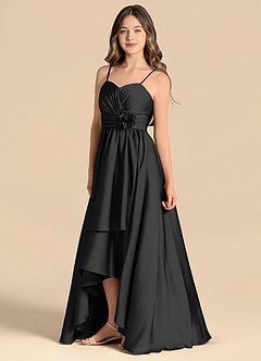 Azazie Catalina Junior Abito A-Line in Raso Elasticizzato Scollo a Cuore Nero image6