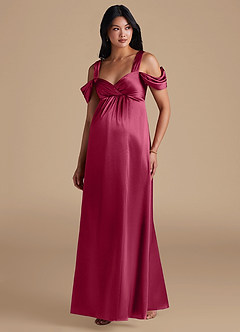 Azazie Rhea Maternity Bridesmaid Dresses A-Line Pleated Metallic Satin Floor-Length Dress image5