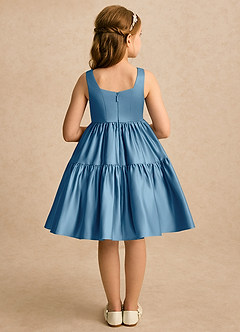 Azazie Myla Blumenmädchenkleider A-Linie Plissee Matte Satin Kleid Stahlblau image2