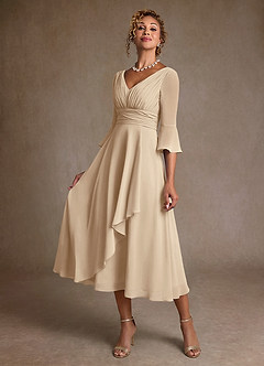 Azazie Aerynne 신부의 어머니 드레스 A라인 주름진 쉬폰 티 길이 드레스 image3