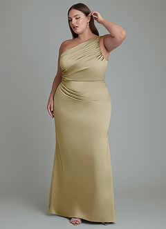 Azazie Akilah Bridesmaid Dresses Moss Green Mermaid One Shoulder Stretch Satin Dress image10