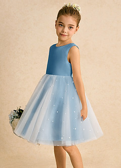 Azazie Esme vestidos de niña de las flores Vestido de Azul Acero de Tul de Princesa con Lazo image4