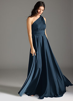 Azazie Charlize Jurken voor bruidsmeisjes Jurk van Stretch Satijn met A-lijn One-shoulder Donkere Marine image3