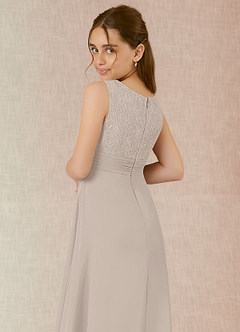 Azazie Snow Junior Abito A-Line in Chiffon Pizzo Gelo image6