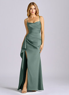 Azazie Sarai Suknie dla druhen Osłona Gorset Satyna elastyczna Do ziemi Sukienka image3