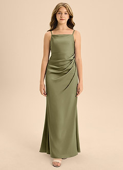 Azazie Renna Junior Pistachio A-Line Pleated Stretch Satin Dress image6