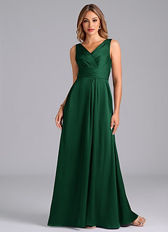 Azazie Karina Robes de demoiselle d'honneur Robe Trapèze en Satin extensible Plissée Vert Foncé image4