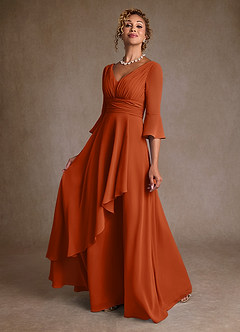Azazie Eire Klänningar till brudens mor Klänning A-Line i Chiffong Plisserad Bränd Apelsin image3