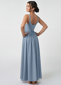 Azazie Keyla Junior Dusty Blue A-Line Pleated Chiffon Dress image4