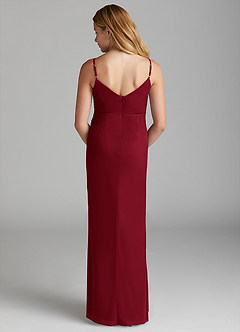 Azazie Deandra Junior Burgundy Sheath Mesh Dress image2