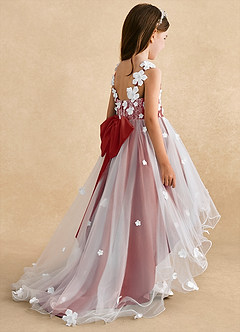 Azazie Celia Flower Girl Dresses Terracotta A-Line Lace Tulle Dress image5