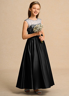 Azazie Candy Girl Flower Girl Dresses Black Ball-Gown Bow Matte Satin Dress image5