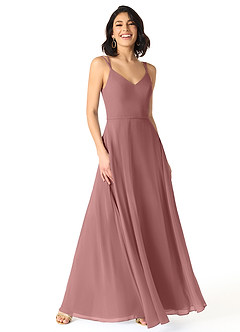 Azazie Janine Bridesmaid Dresses Desert Rose A-Line V-Neck Chiffon Dress image1
