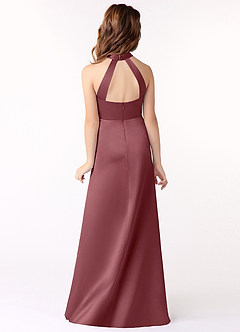Azazie Laurel Junior Desert Rose A-Line Stretch Satin Dress image3
