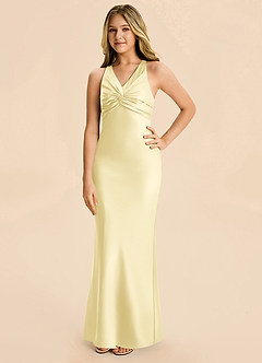 Azazie Hati Junior Lemon Sorbet Mermaid Stretch Satin Dress image5