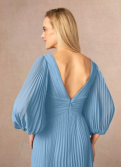 Azazie Zahara Mother of the Bride Dresses Steel Blue A-Line V-Neck Pleated Chiffon Dress image6