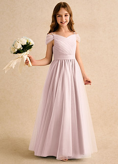 Azazie Yuna Girls Formal Abiti da Ragazza di Fiori Abito A-Line in Tulle Spalle Scoperte Rosa Rossore image1