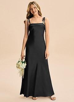 Azazie Willa Junior Black A-Line Bow Stretch Satin Dress image4