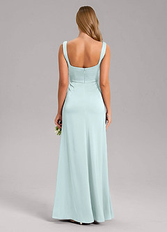 Azazie Frostine Bridesmaid Dresses Sea Glass A-Line Bow Stretch Satin Dress image2