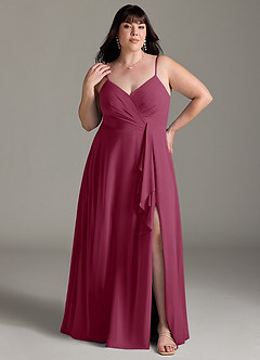 Azazie Akita Brautjungfernkleider A-Linie Chiffon Kleid Maulbeerrot image5