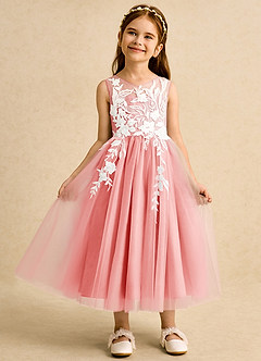 Azazie Sundae Abiti da Ragazza di Fiori Abito Principessa in Pizzo Corallo image6