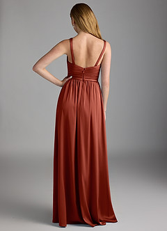 Azazie Chanel Bridesmaid Dresses Terracotta A-Line Pleated Stretch Satin Dress image2