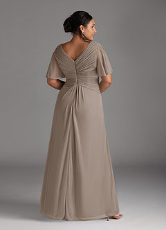 Azazie Emmeline Mère de la mariée Robes Robe Trapèze en Maille Col V plissé Taupe image2
