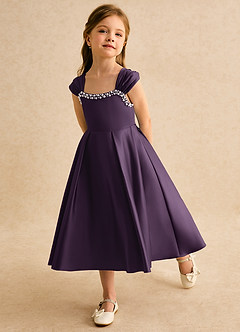 Azazie Yosemite Jurken voor bloemenmeisjes Baljurk Jurk van Mat Satijn Sweetheart Halslijn Pruim image6