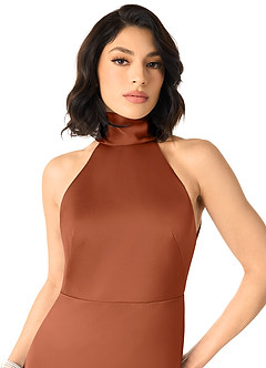 Azazie x Delaney Brautjungfernkleider Etui Hoher Kragen Stretch-Satin Kleid Zedernrose image3