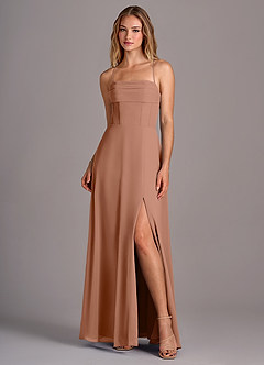 Azazie Carolyn Brautjungfernkleider A-Linie Plissee Chiffon Kleid Bronzer image1