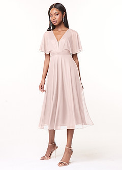 Azazie Tinsley Robes de demoiselle d'honneur Robe Trapèze en Maille Plissée Rose Pâle image3