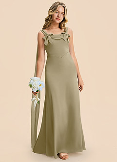 Azazie Chelsea Junior Moss Green Sheath Pleated Stretch Satin Dress image3