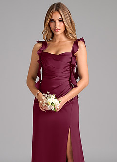 Azazie Jessamine Bridesmaid Dresses Mulberry A-Line Corset Stretch Satin Dress image7