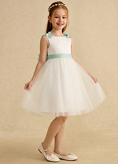 Azazie Lona Flower Girl Klänningar Klä A-Line i Matt satäng Rosett image1