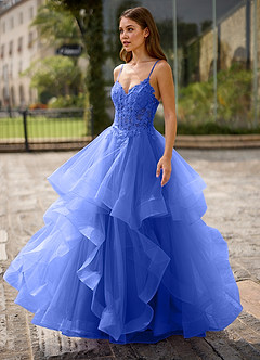 Spitze Royal Blue Sheer Lace Prom Dress image6