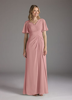 Azazie Morning Glory Final Sale Dusty Rose A-Line V-Neck Ruched Chiffon Dress image1